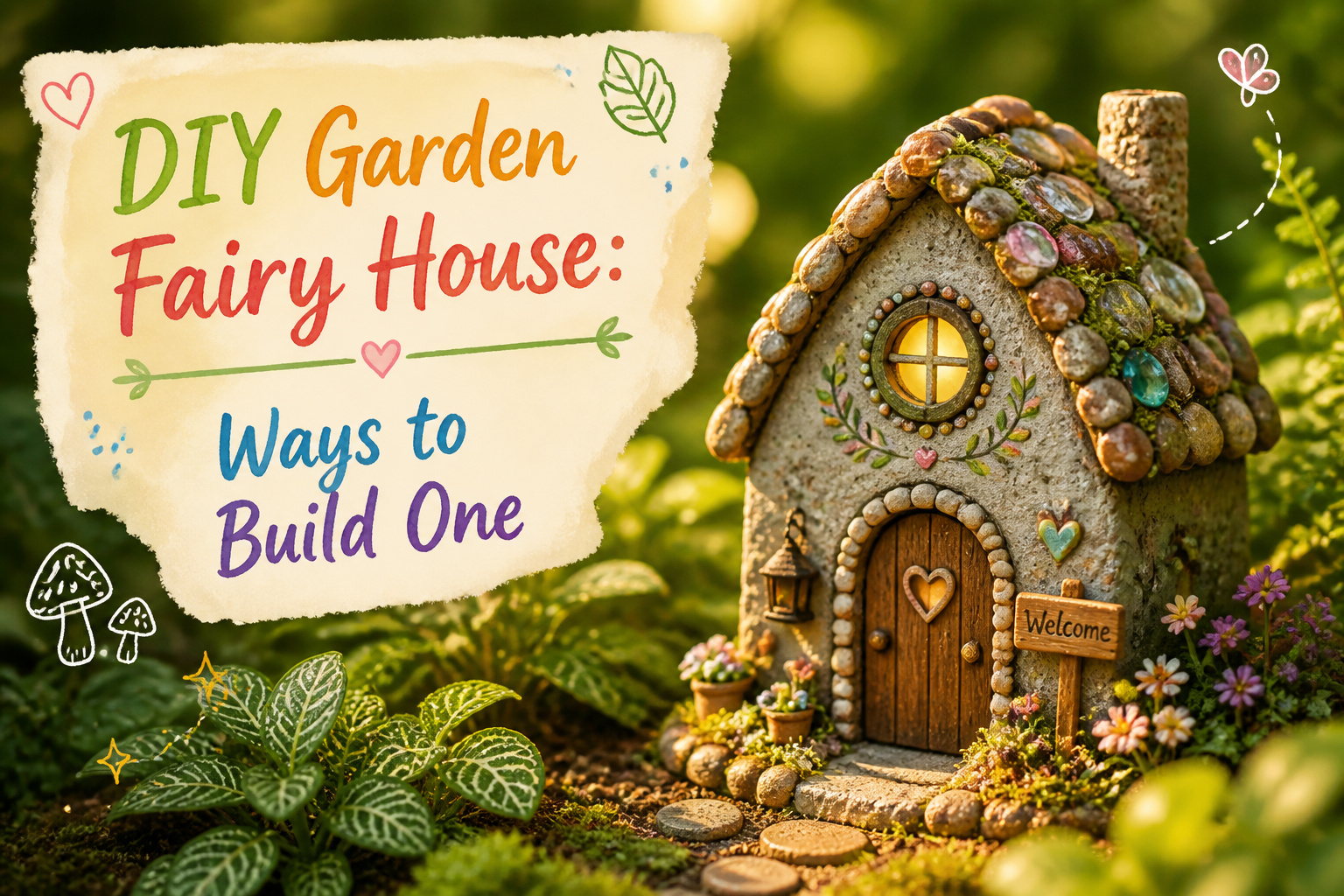 Different styles of DIY fairy houses made from various materials.