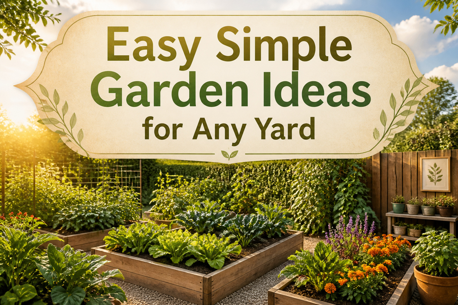 A vibrant garden with diverse plants and flowers in various colors.