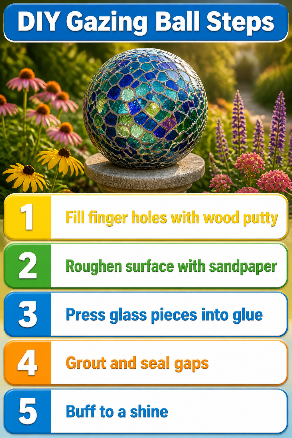 Gazing Ball Garden Ideas: Styles, Placement and DIY Options (2026) 1 Instructions for making a DIY gazing ball with various materials.