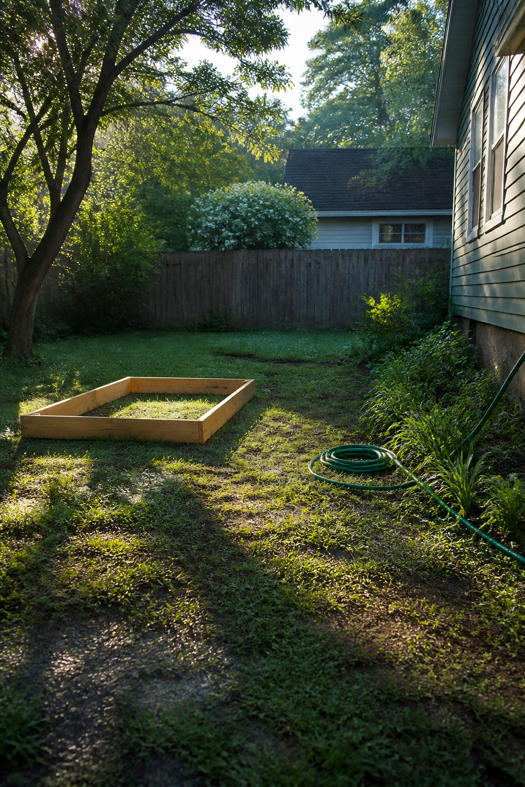 How to Build Raised Garden Beds: 8 Steps for a DIY Raised Bed Garden in 2026 1 A yard showing sunlight and shaded areas for garden placement.