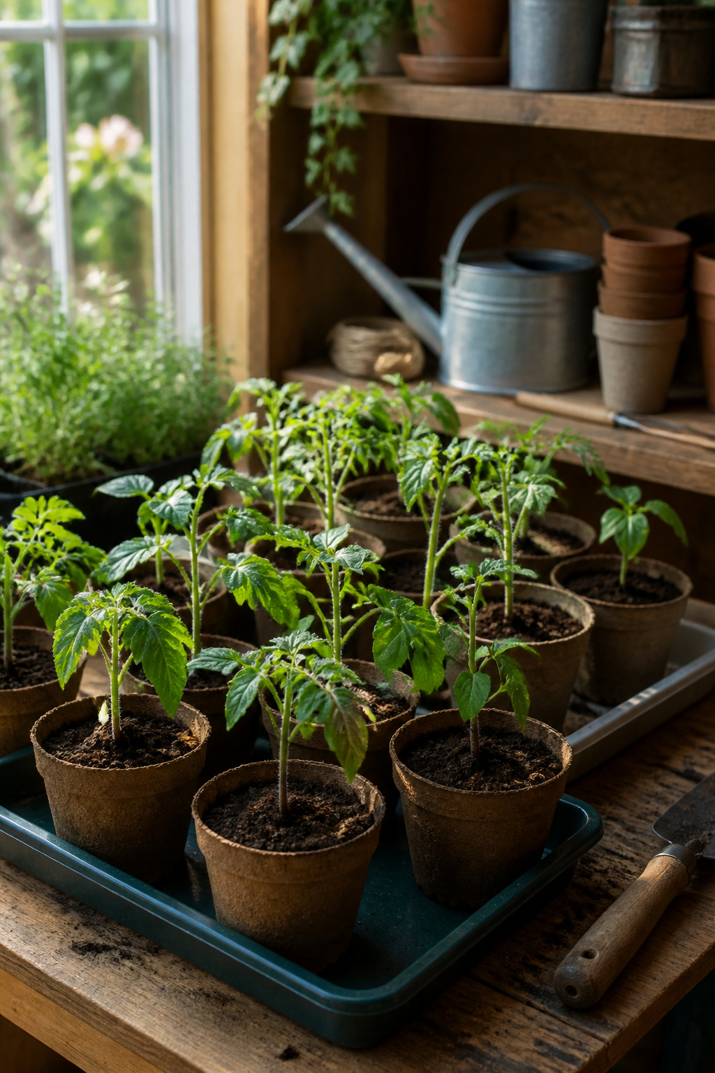 Zone 8 Gardening Guide: Vegetables, Herbs, Flowers, Fruits, Perennials & Care 1 Close-up of tomato and pepper seedlings in biodegradable pots.