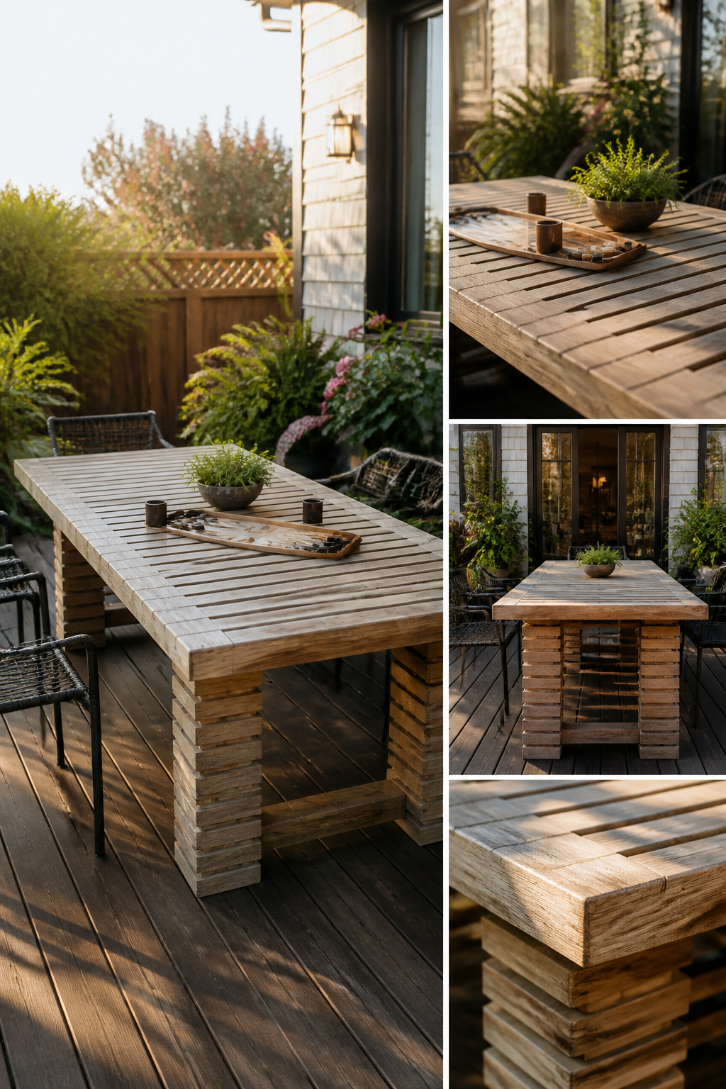 DIY outdoor game table showing signs of warping and bubbling.