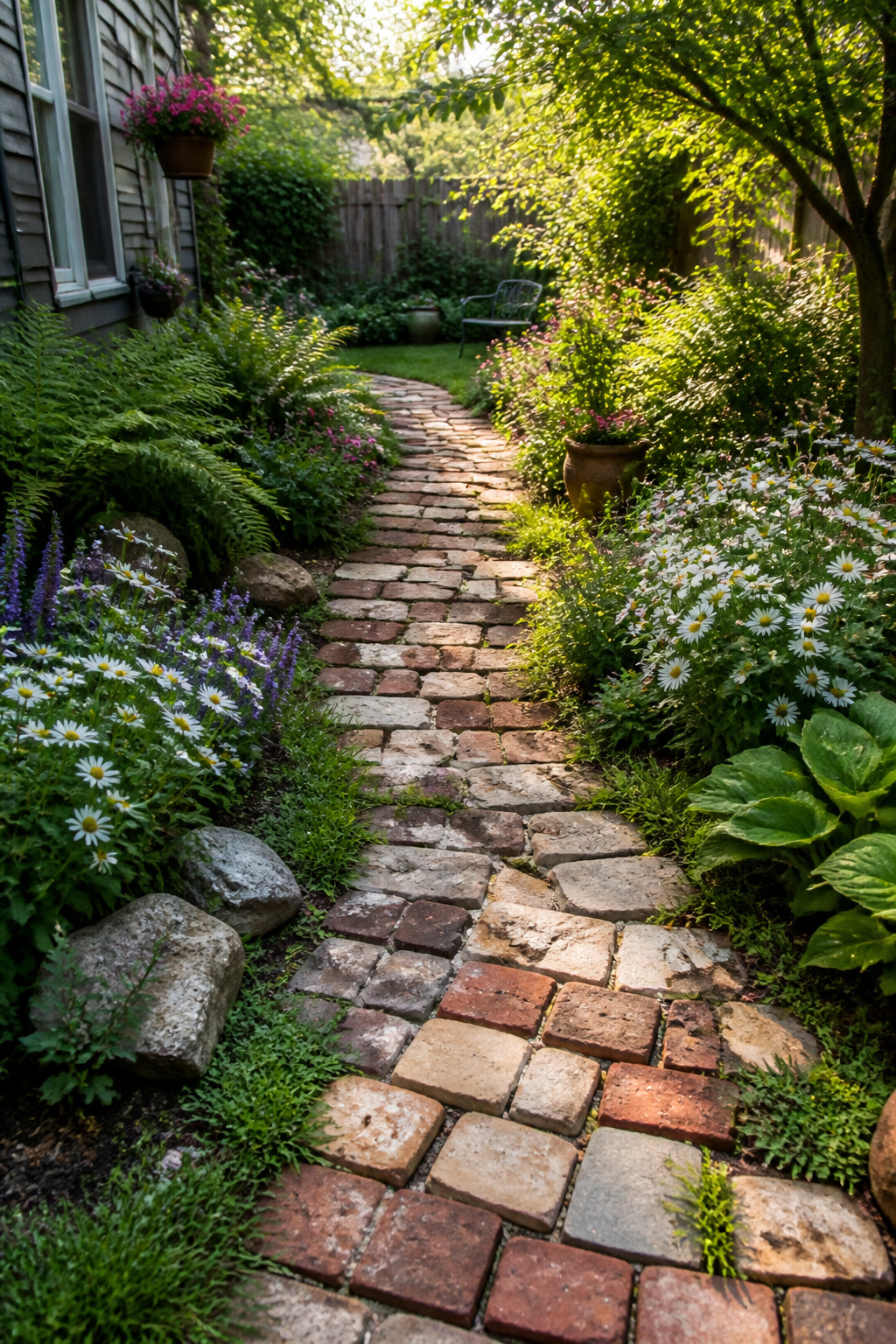 12 Yard Decorations DIY Projects for 2026 11 A walkway made of various bricks and flat stones.