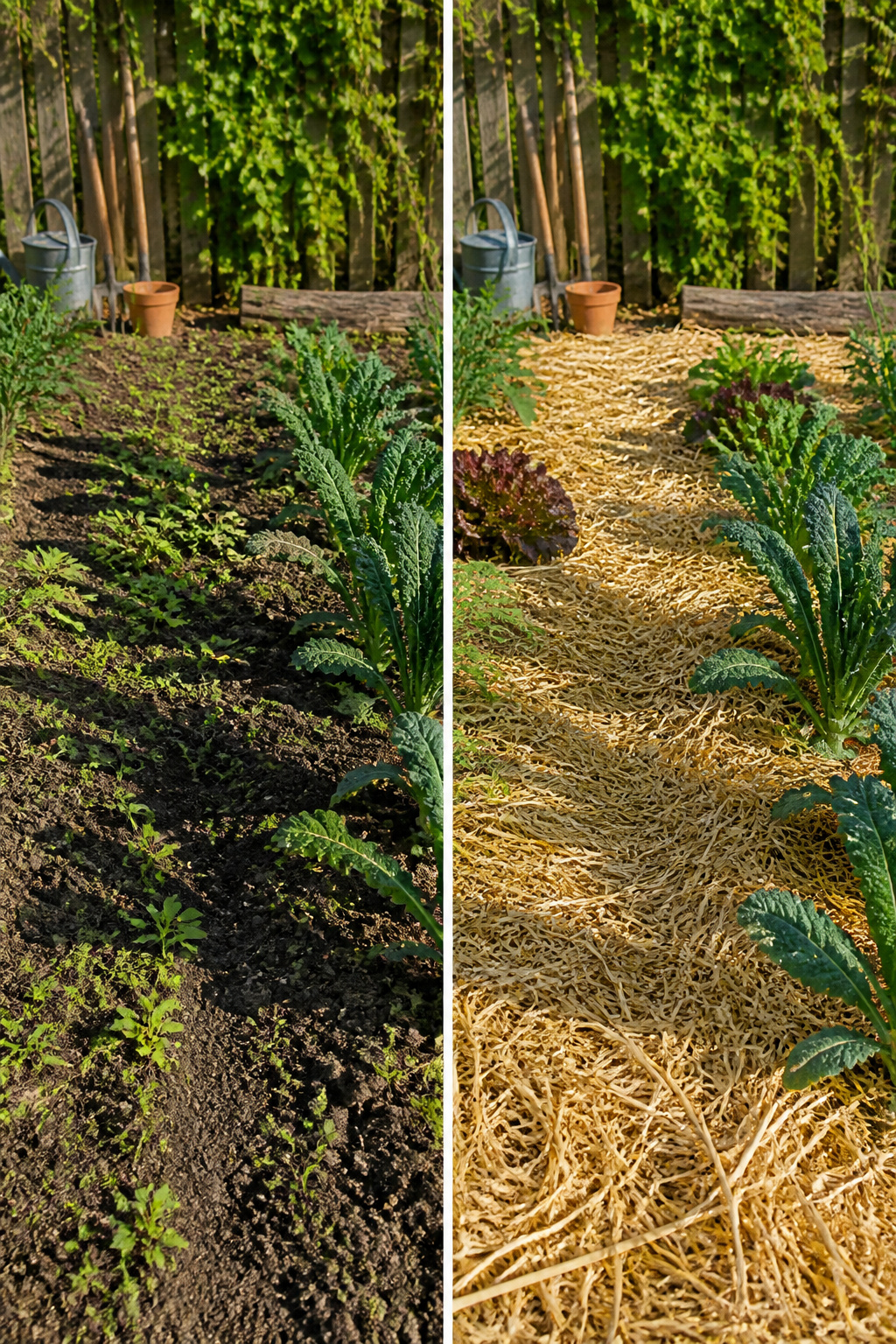 8 Easy Simple Garden Ideas for Any Yard in 2026 12 A garden bed covered with a thick layer of mulch.