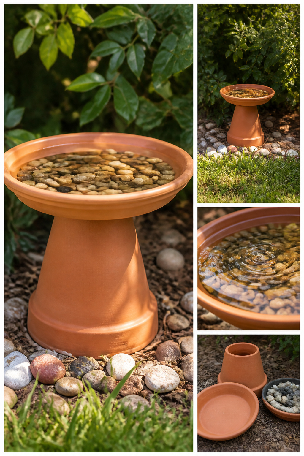 12 Yard Decorations DIY Projects for 2026 12 A bird bath constructed from a saucer and an upturned pot.