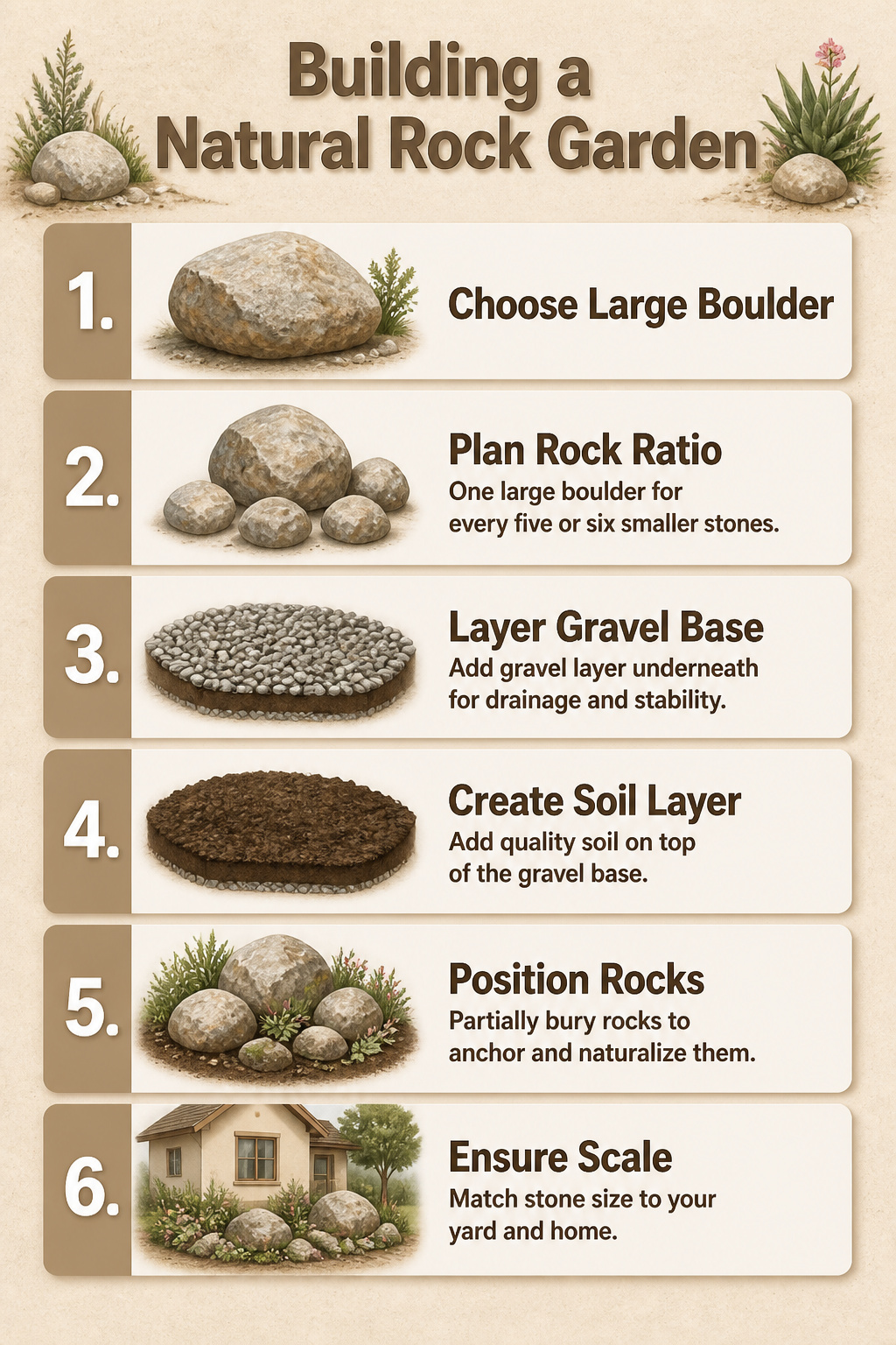 Rock garden showing large and small stones in arrangement.