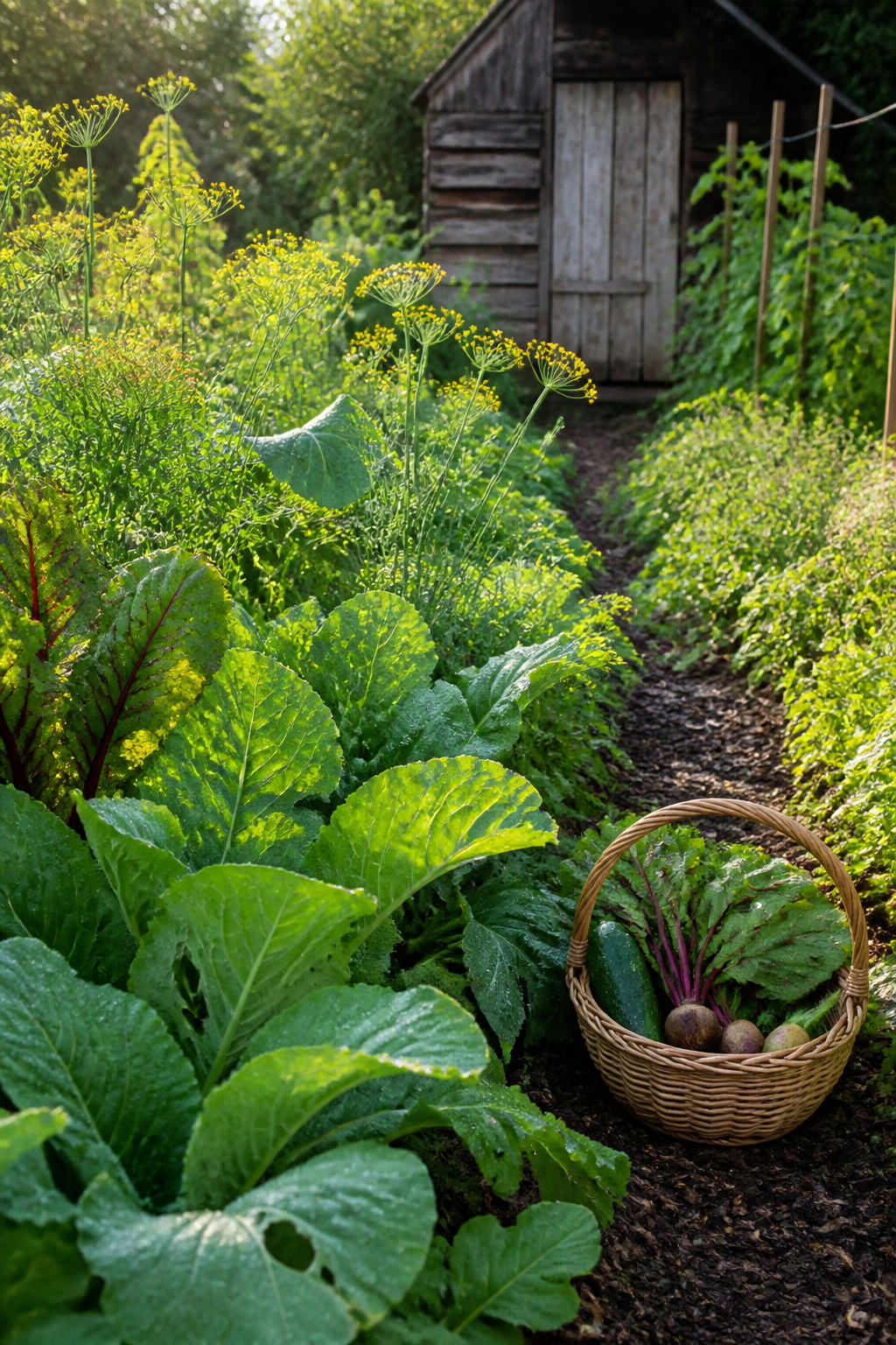 8 Easy Simple Garden Ideas for Any Yard in 2026 13 A vegetable patch with greenery and flowers attracting beneficial insects.