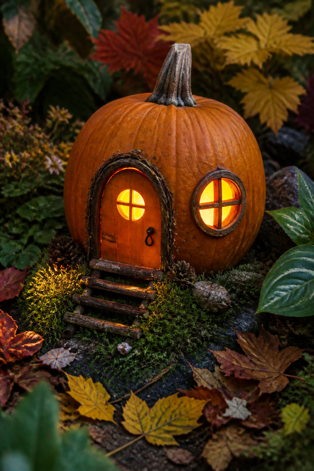 DIY Garden Fairy House: 20 Ways to Build One 14 Real pumpkin fairy house with battery tealight inside.
