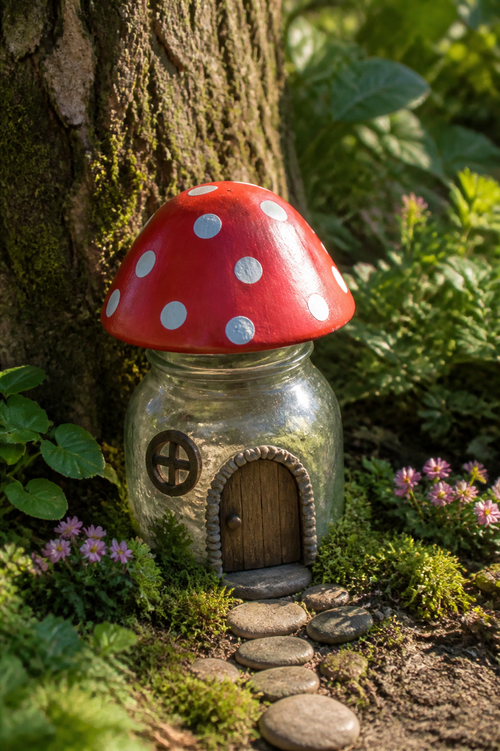 DIY Garden Fairy House: 20 Ways to Build One 16 Mushroom fairy house with a spotted cap and clay stem.