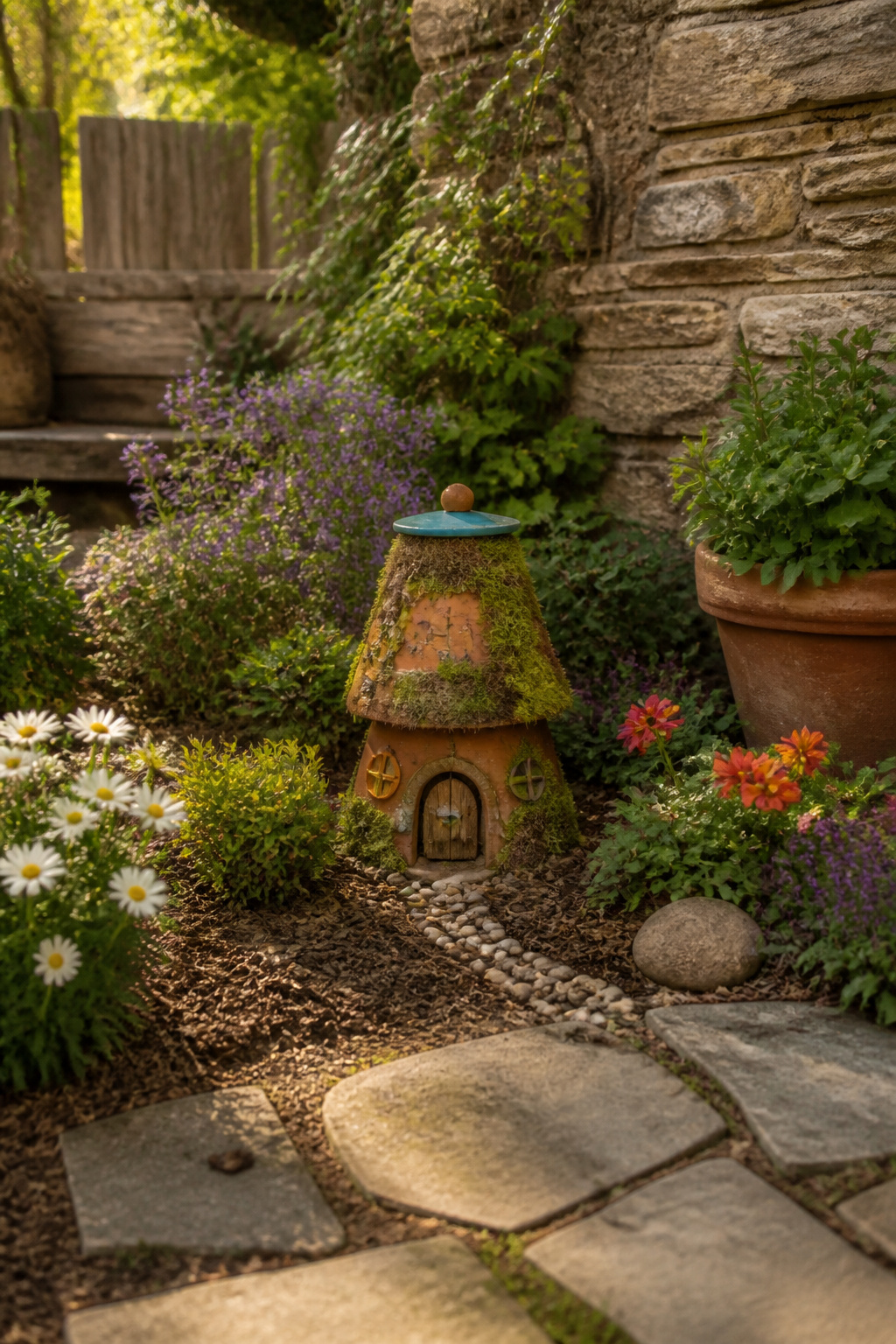 DIY Garden Fairy House: 20 Ways to Build One 17 Stacked terracotta pots shaped into a gnome home.