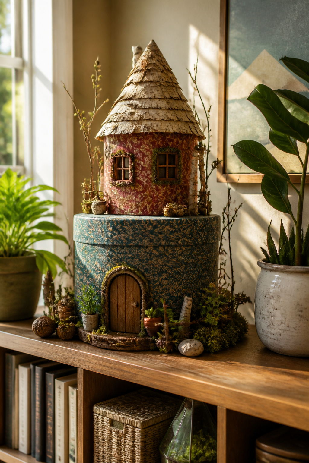 DIY Garden Fairy House: 20 Ways to Build One 18 Indoor fairy house made from hat boxes and natural elements.
