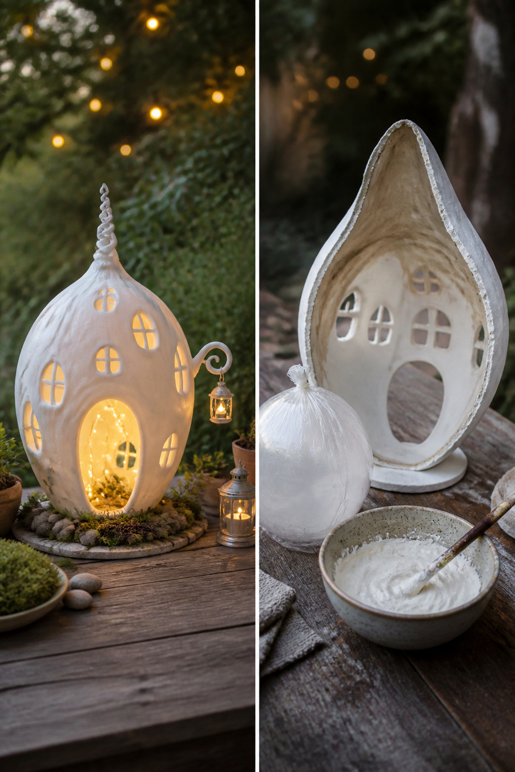 DIY Garden Fairy House: 20 Ways to Build One 20 Fairy house made from a balloon and decorated with lights.