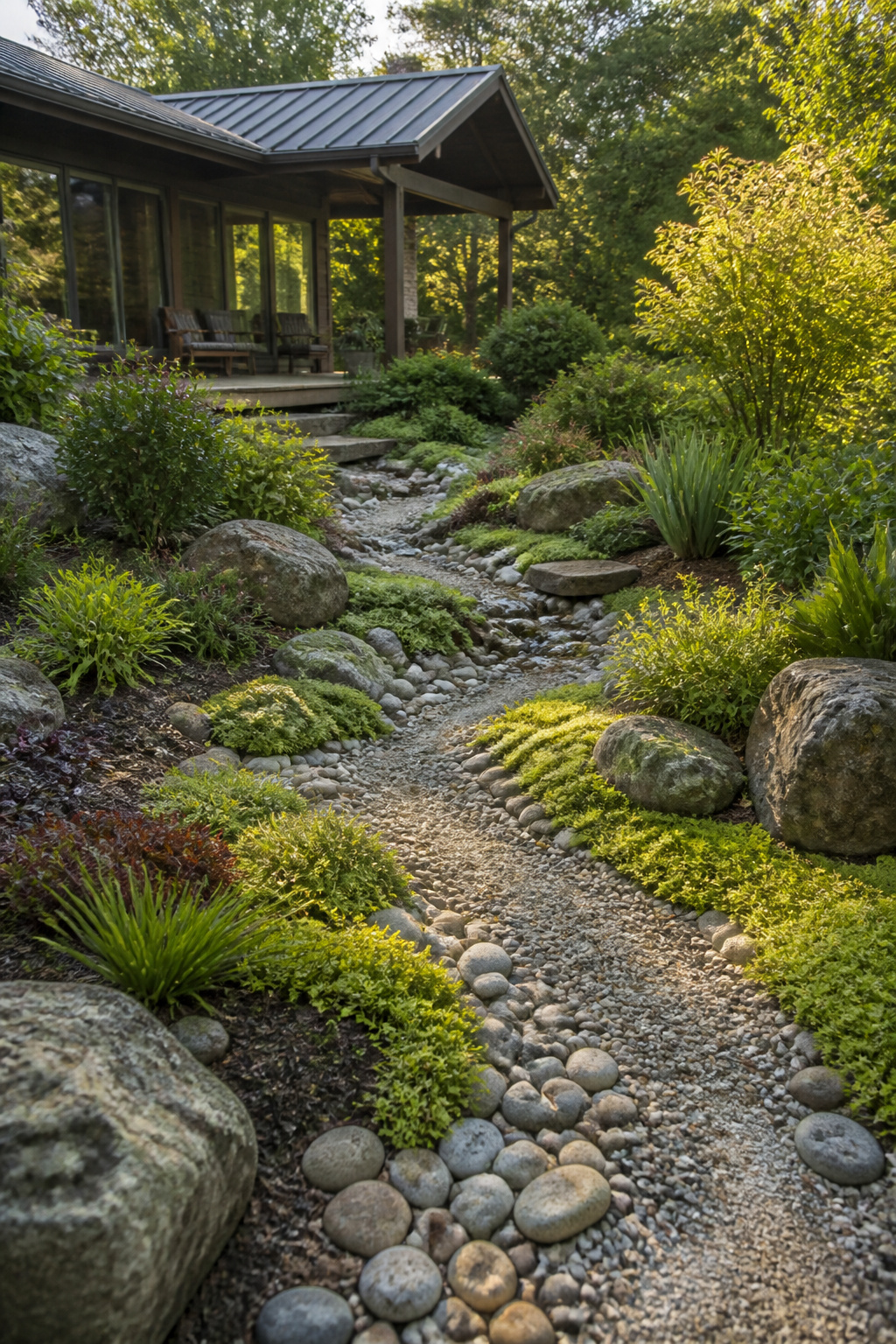 Dry river bed featuring stones of varying sizes.