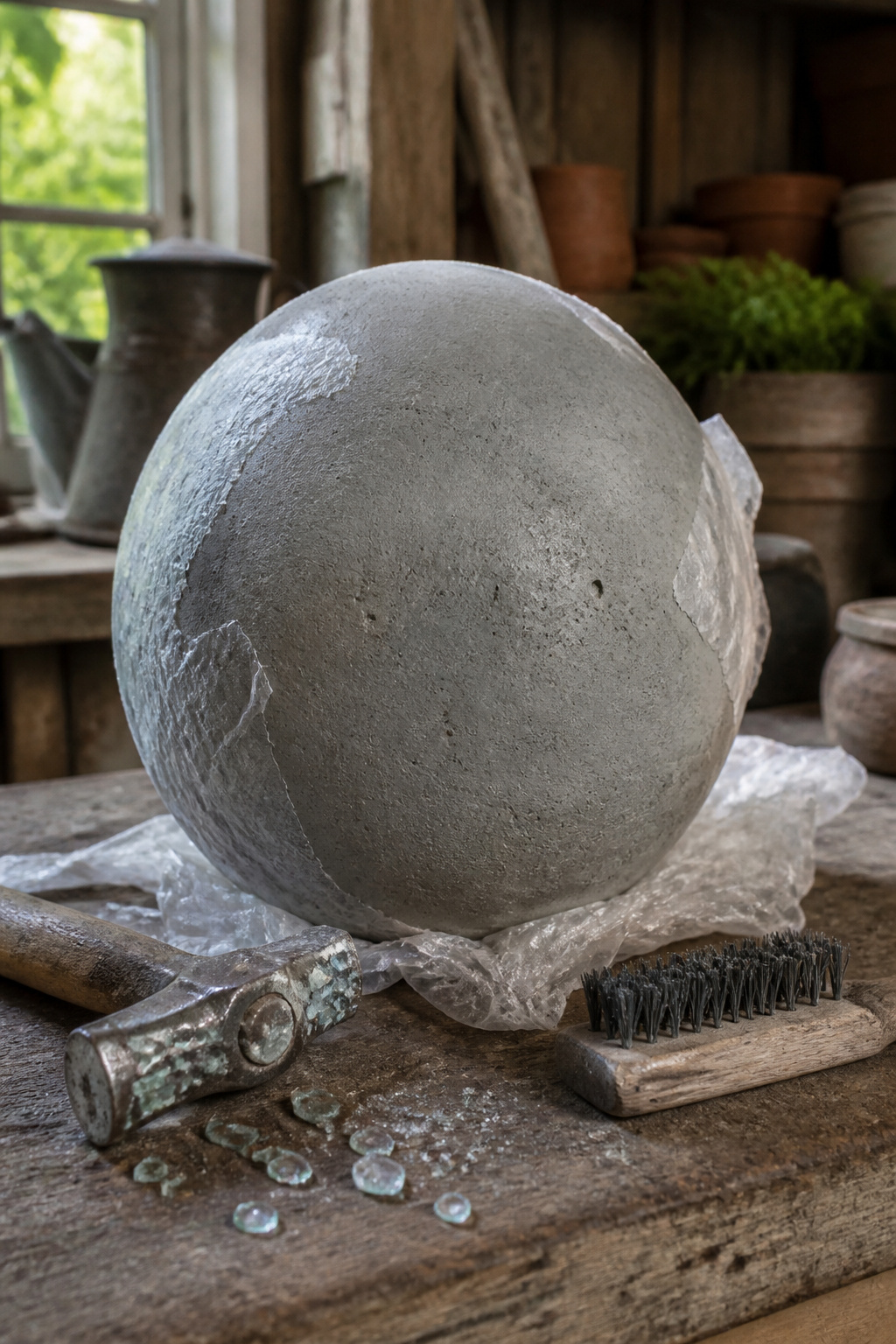 DIY Concrete Garden Orbs: A Step-by-Step Guide for 2026 5 A person demolding a concrete orb with safety gear on.