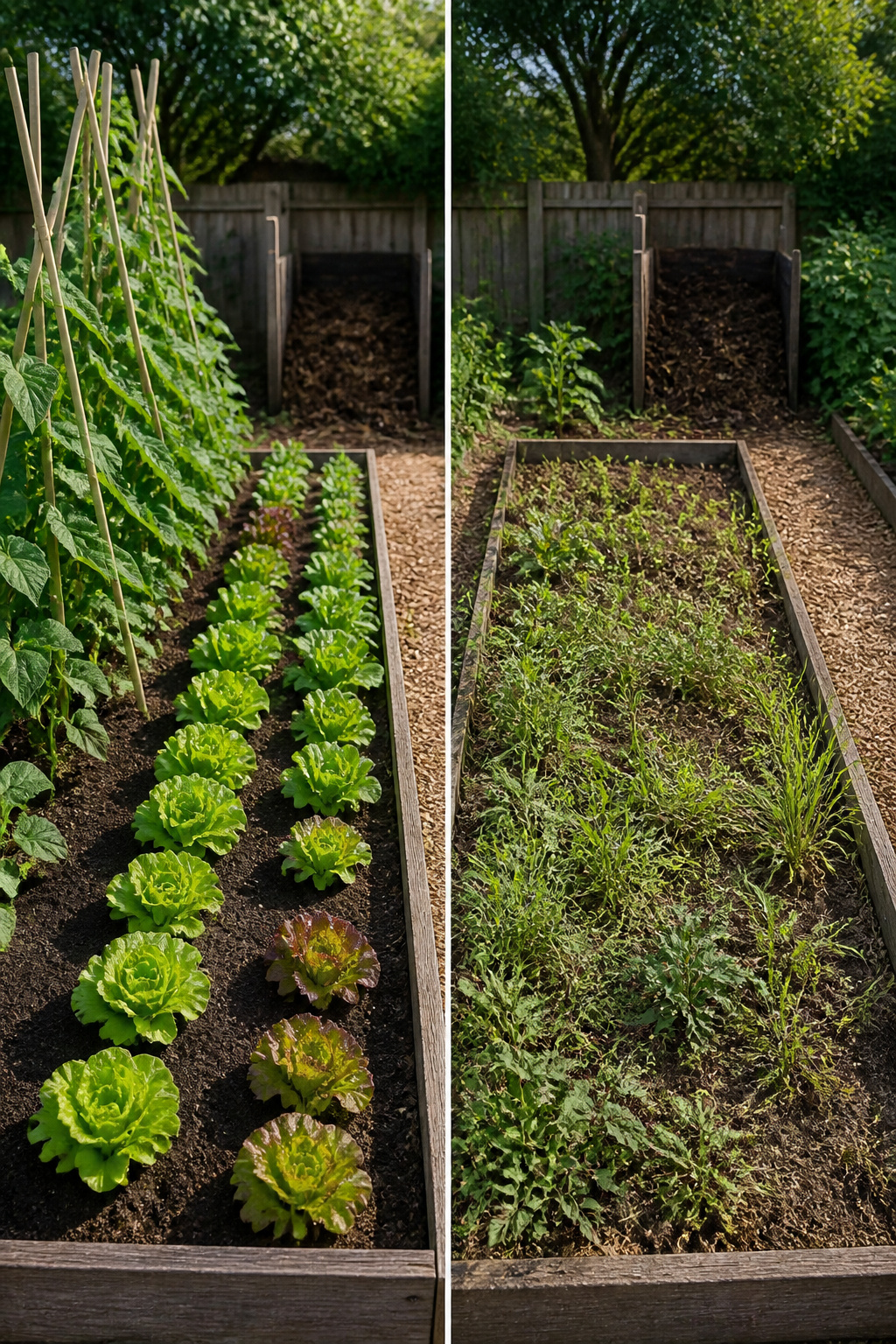 A garden layout showing various crops planted in succession.