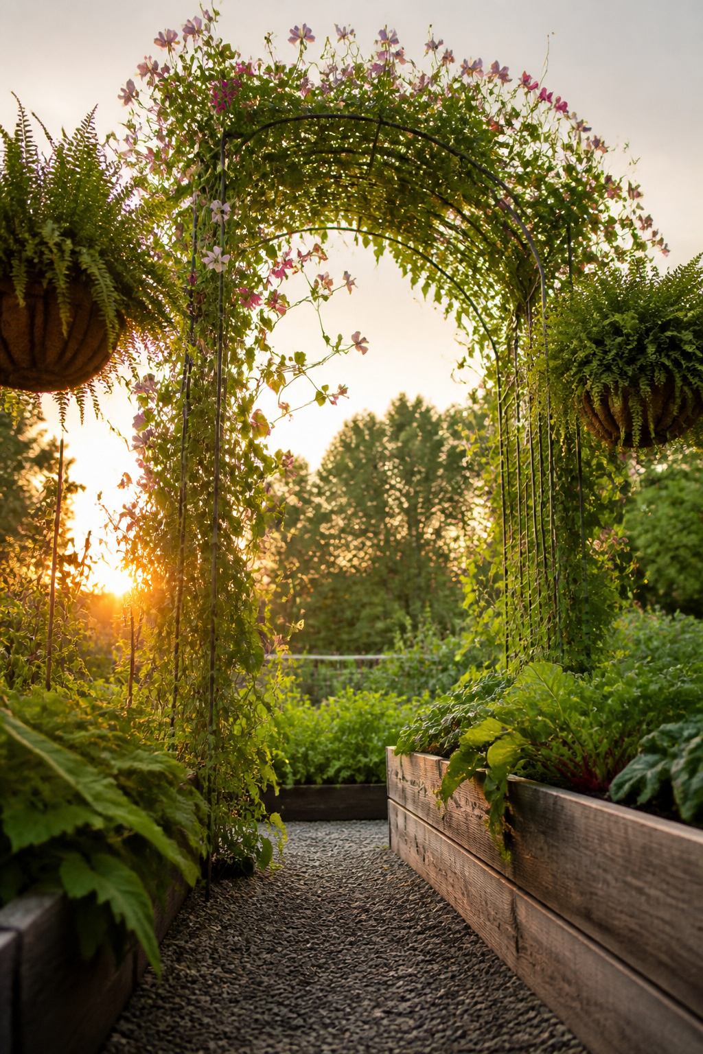9 Whimsical Garden Ideas: Texture, Color, Light & Art for 2026 6 A cattle panel arch used as a trellis for climbing plants.