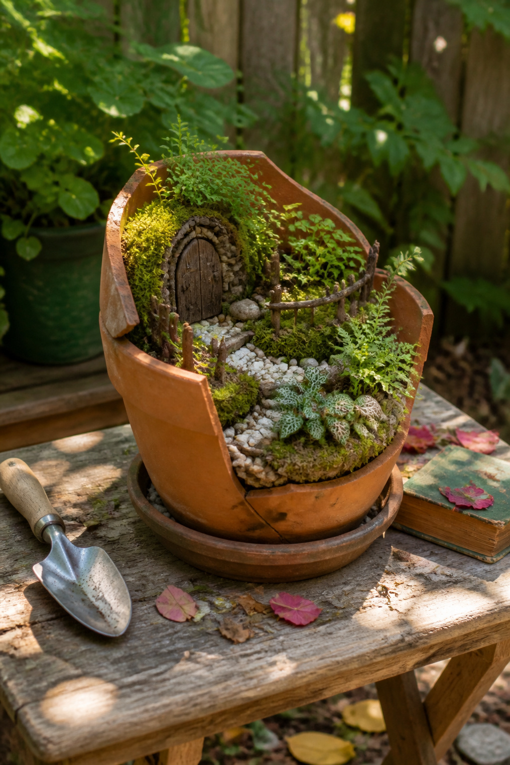12 Yard Decorations DIY Projects for 2026 7 A terracotta pot serving as a whimsical fairy garden.