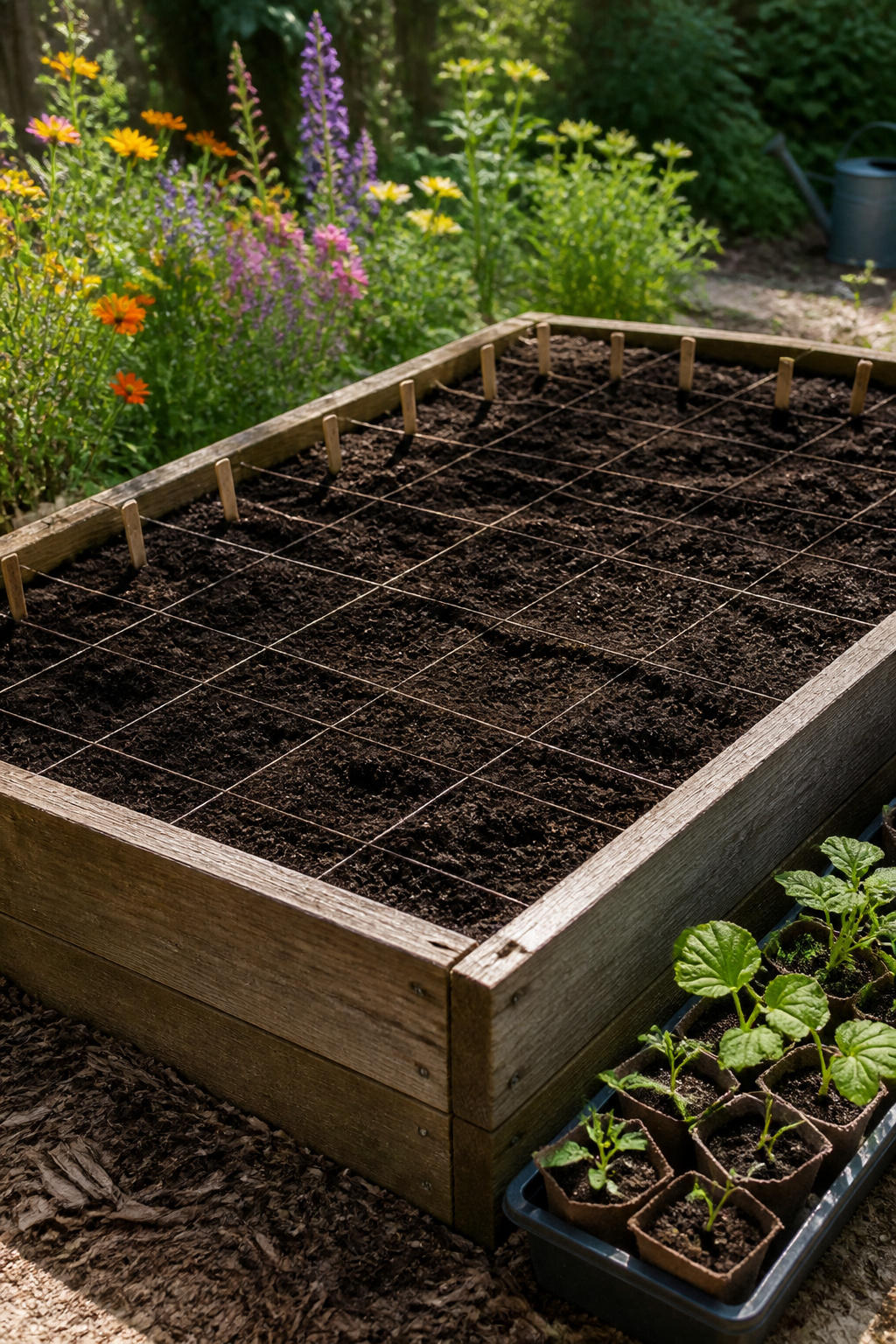 How to Build Raised Garden Beds: 8 Steps for a DIY Raised Bed Garden in 2026 8 A grid layout for planting crops in a raised garden bed.