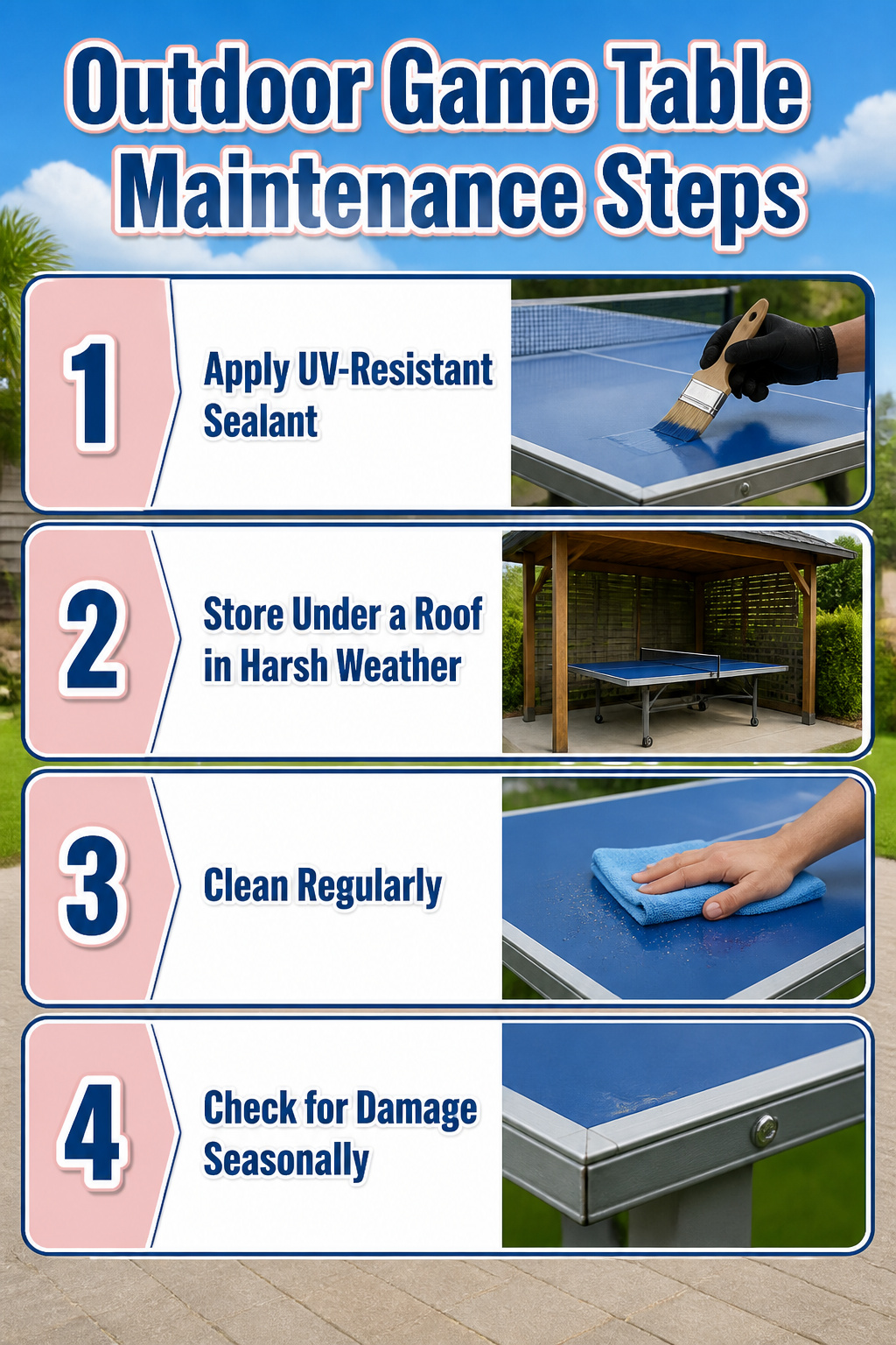 Maintenance tips for keeping outdoor game tables in good condition.