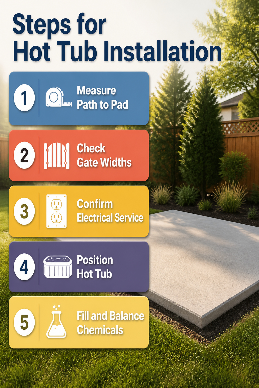 Outdoor Living Hot Tubs: 7 Brands and Styles for Your Backyard 8 Diagram showing steps for hot tub installation and site survey.