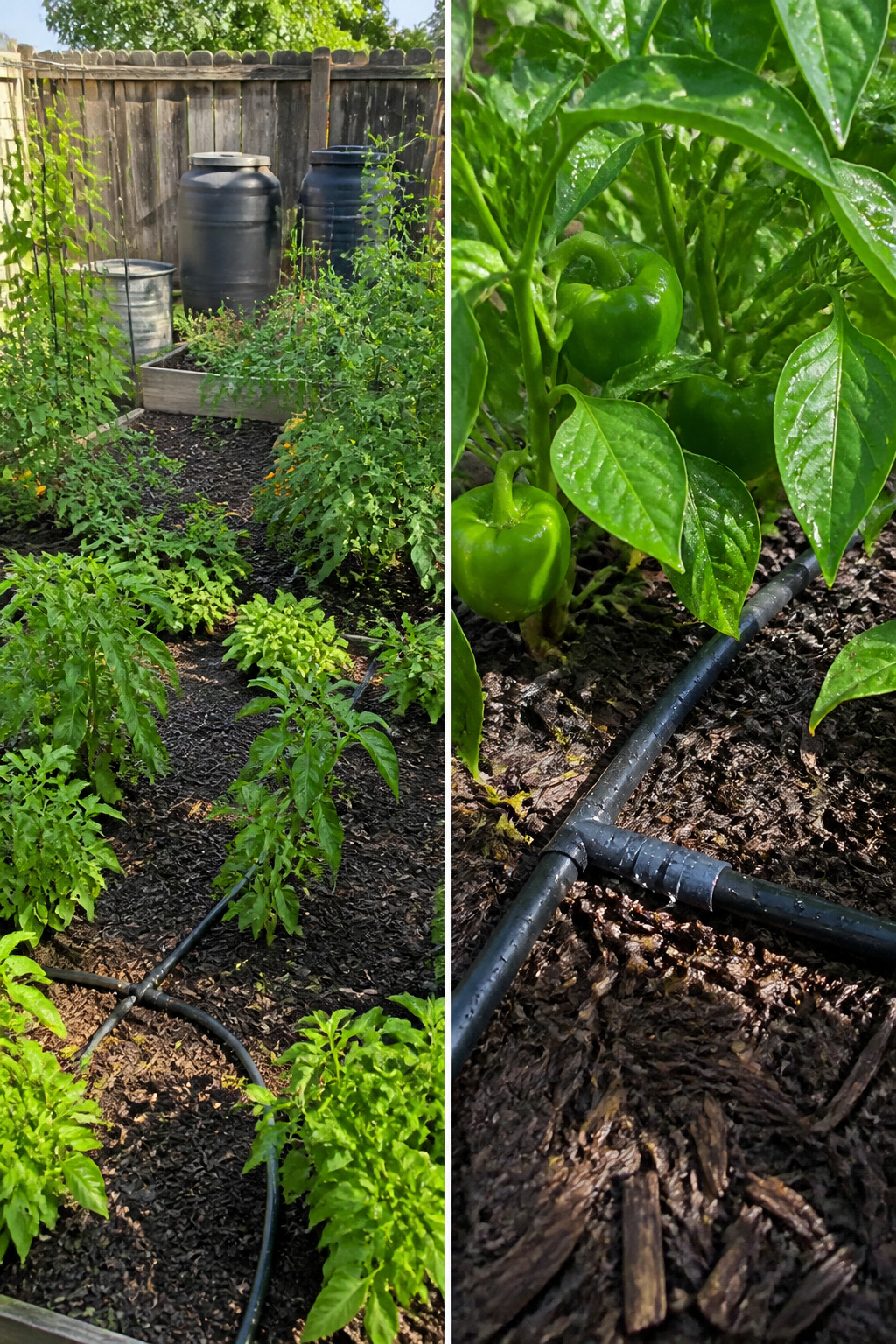 Zone 8 Gardening Guide: Vegetables, Herbs, Flowers, Fruits, Perennials & Care 9 Drip irrigation system set up in a garden.