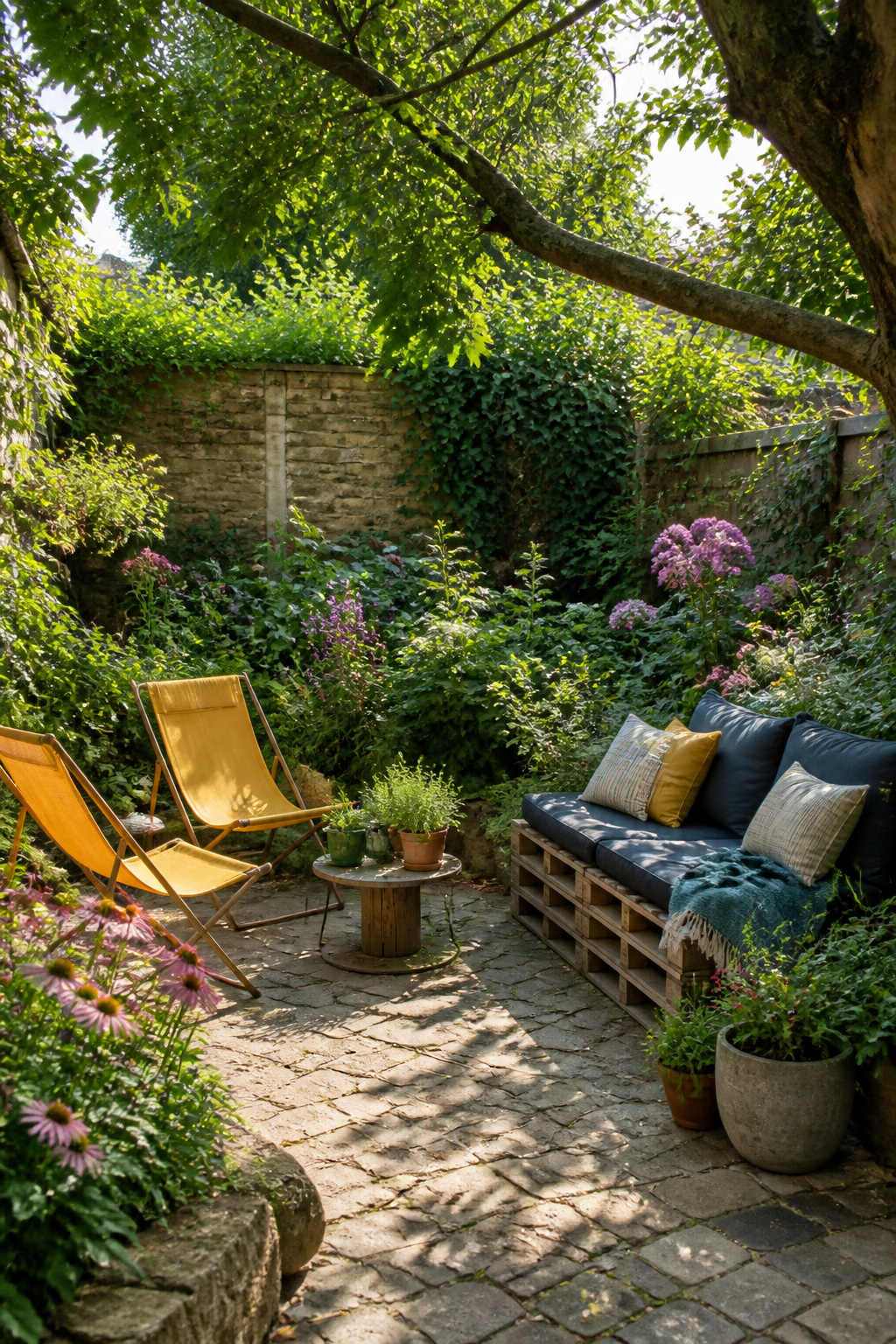 9 Whimsical Garden Ideas: Texture, Color, Light & Art for 2026 9 Two sling chairs positioned in a garden for seating.