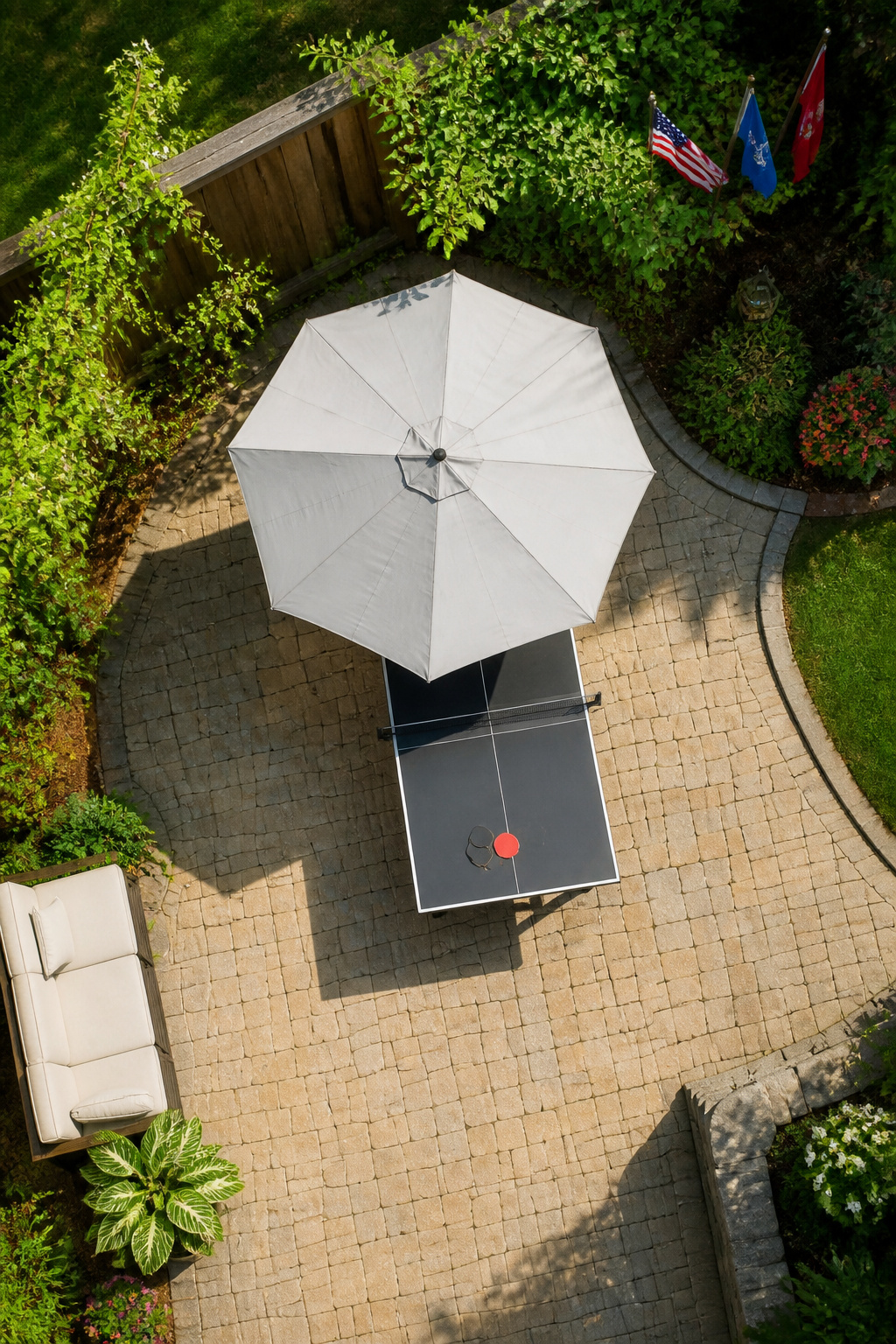 Outdoor game table setup showing space requirements around the table.