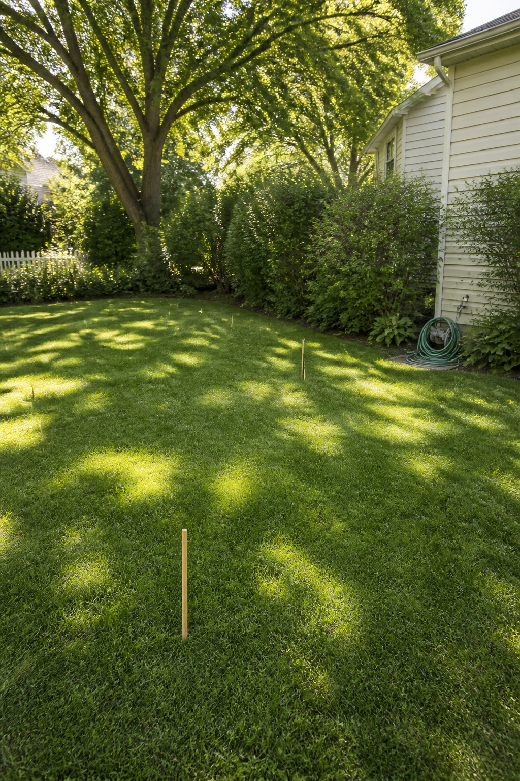 8 Easy Simple Garden Ideas for Any Yard in 2026 9 A garden area with stakes marking sunny patches for planting.