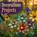 A vibrant garden showcasing diverse DIY yard decorations.